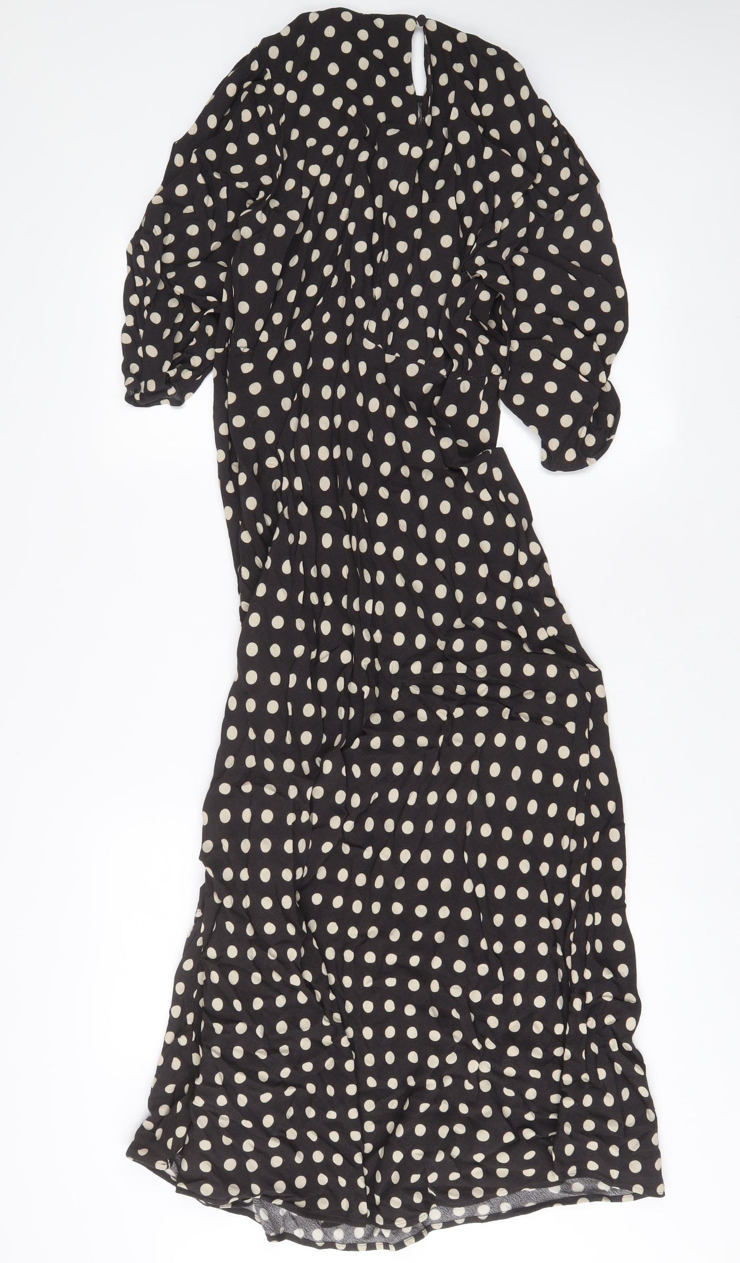 Marks and Spencer Womens Brown Polka Dot Viscose A-Line Size 10 Crew Neck Button