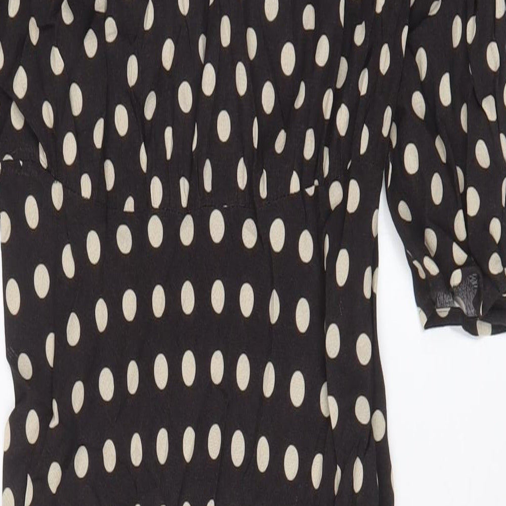 Marks and Spencer Womens Brown Polka Dot Viscose A-Line Size 10 Crew Neck Button