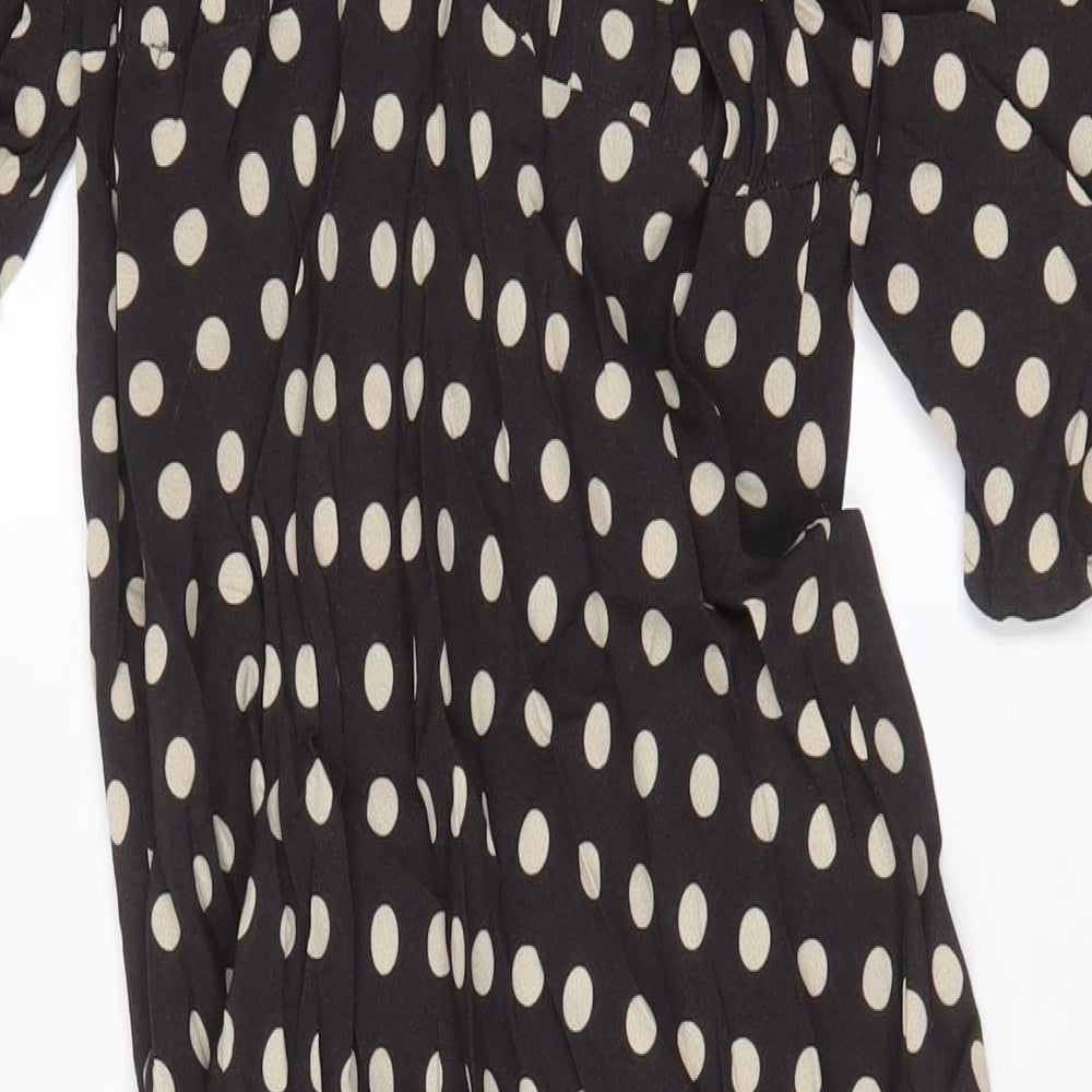 Marks and Spencer Womens Brown Polka Dot Viscose A-Line Size 10 Crew Neck Button