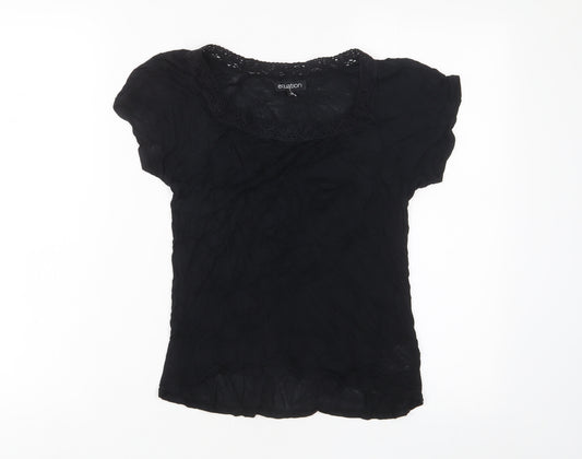 Equatons Womens Black Modal Basic T-Shirt Size 14 Boat Neck