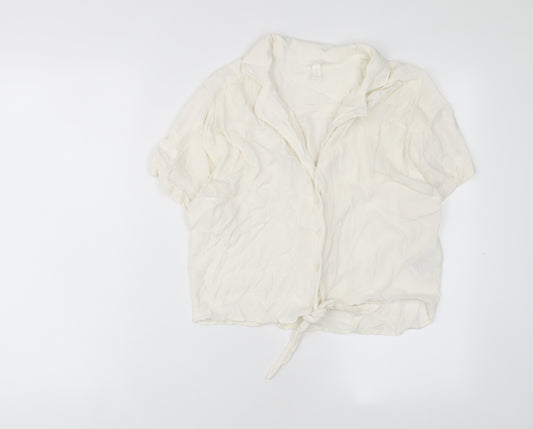 H&M Womens Ivory Cotton Basic Button-Up Size M Collared