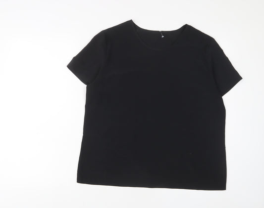 BHS Womens Black Polyester Basic T-Shirt Size 16 Crew Neck