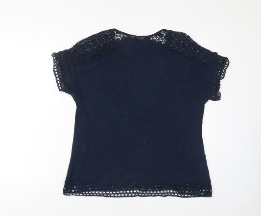 Marks and Spencer Womens Blue Cotton Basic T-Shirt Size 16 Crew Neck - Crochet