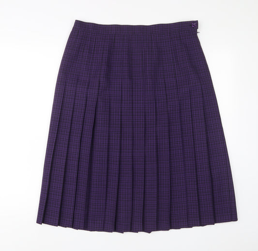 EWM Womens Purple Plaid Polyester A-Line Skirt Size 16 Zip - Pleated