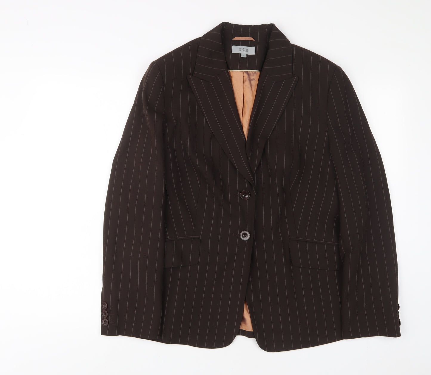 Marks and Spencer Womens Brown Striped Jacket Blazer Size 18 Button