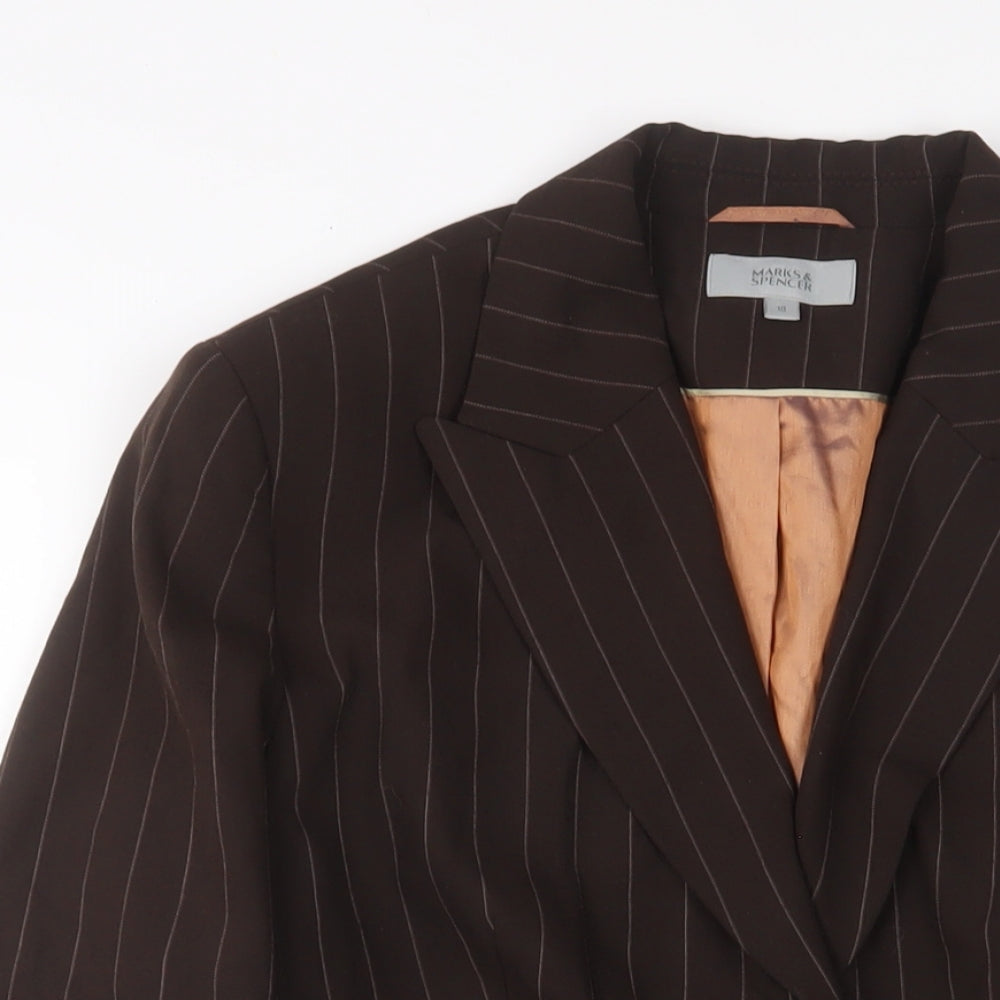 Marks and Spencer Womens Brown Striped Jacket Blazer Size 18 Button