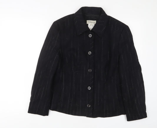 Feraud Womens Black Striped Jacket Size 12 Button