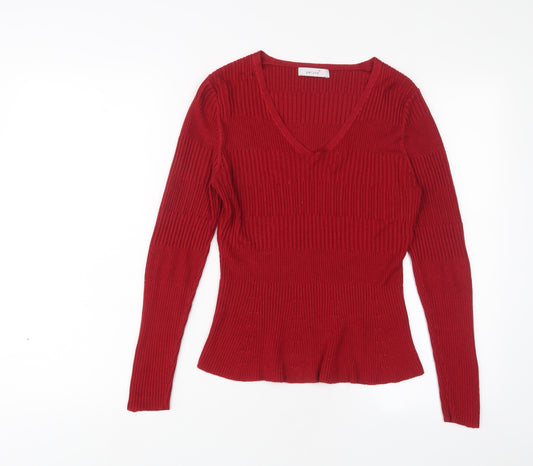 Per Una Womens Red V-Neck Viscose Pullover Jumper Size 10 - Stretch