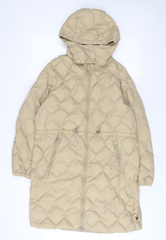 Marks and Spencer Womens Beige Quilted Coat Size 16 Zip - Zip Pockets