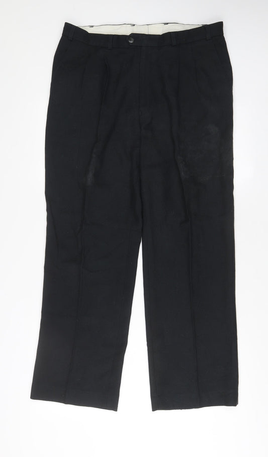 Debenhams Mens Black Polyester Trousers Size 36 in L29 in Regular Zip - Short Leg, Pockets