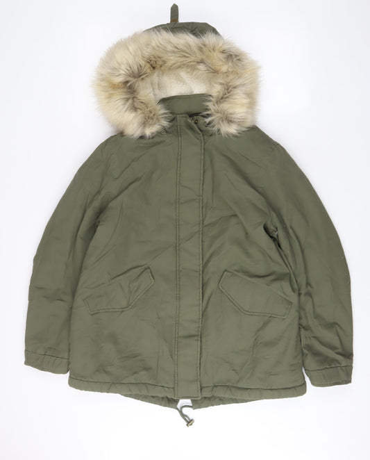 Marks and Spencer Womens Green Parka Coat Size 14 Zip