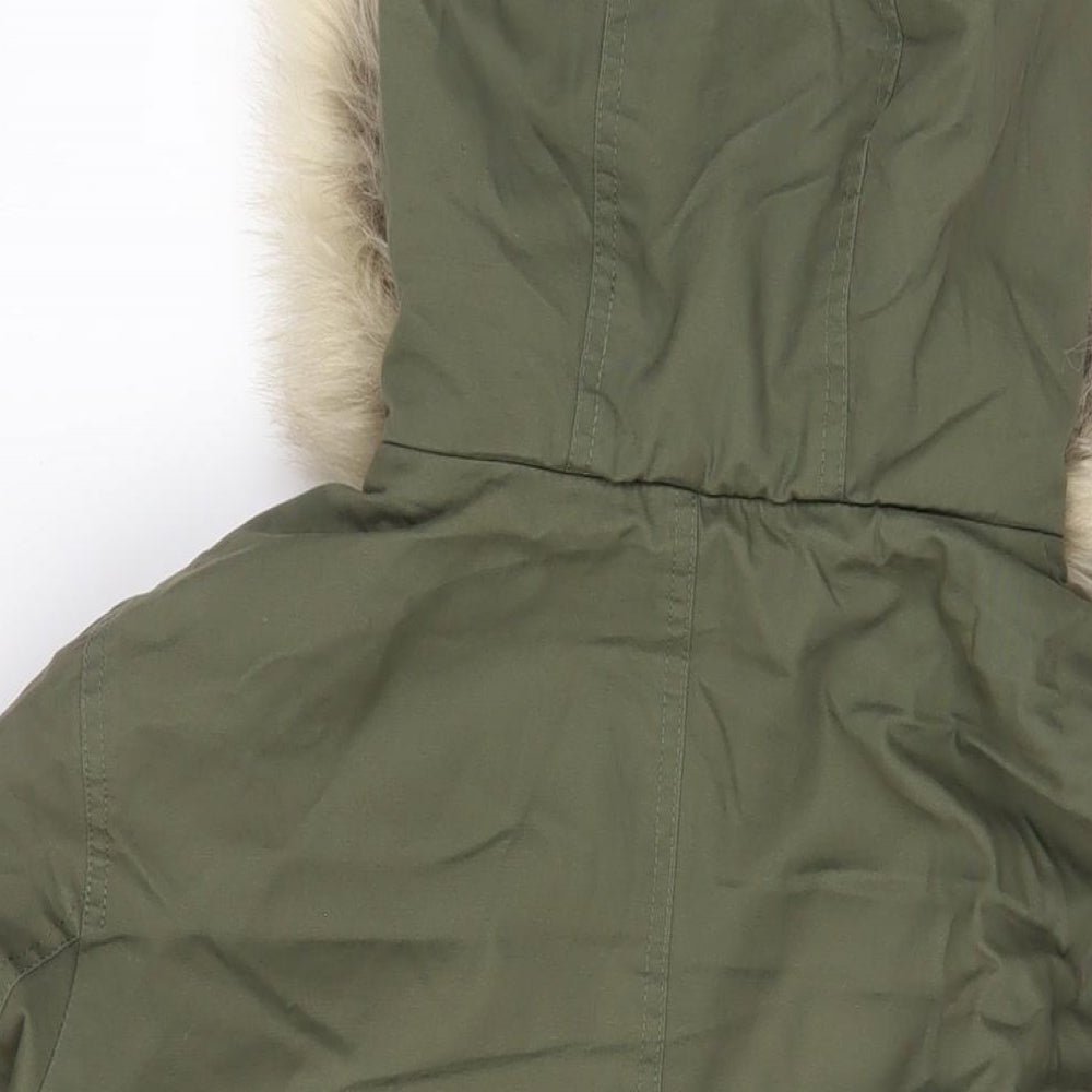 Marks and Spencer Womens Green Parka Coat Size 14 Zip