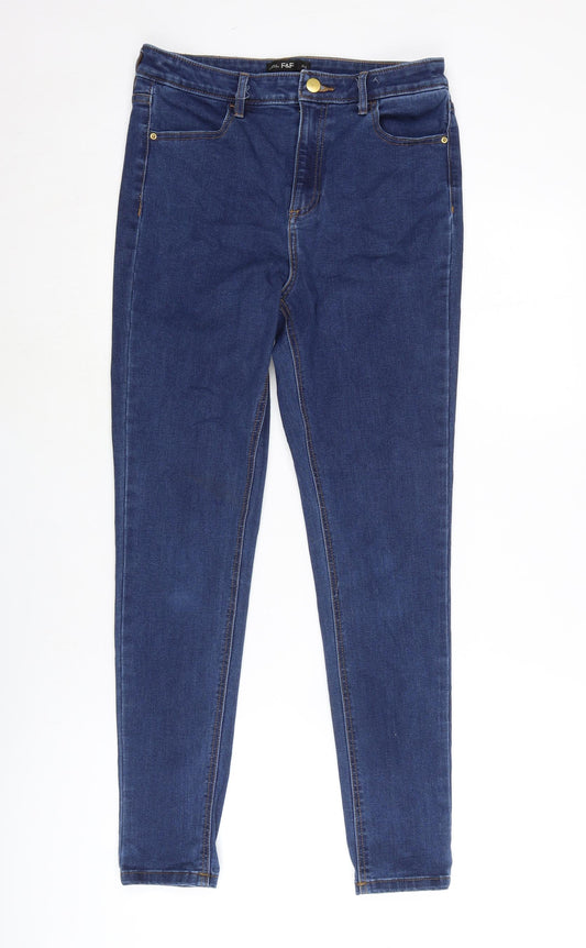 F&F Womens Blue Cotton Blend Straight Jeans Size 10 L28 in Regular Zip