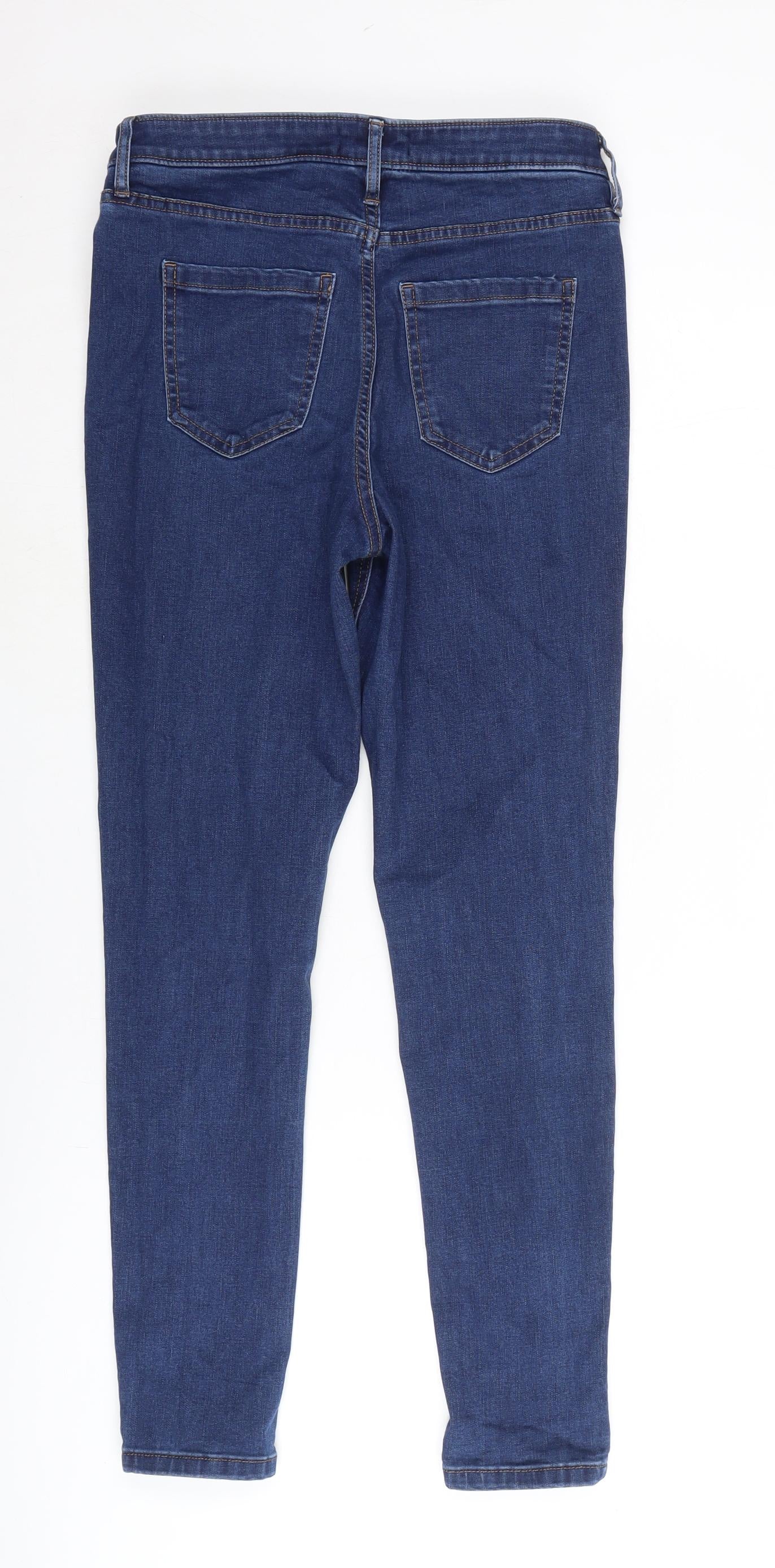 F&F Womens Blue Cotton Blend Straight Jeans Size 10 L28 in Regular Zip