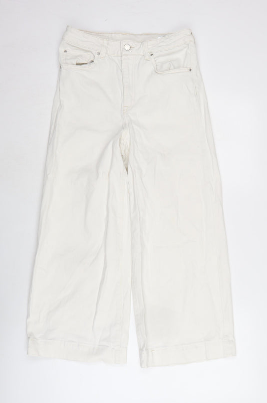 H&M Womens White Cotton Blend Flared Jeans Size 10 L24 in Regular Zip