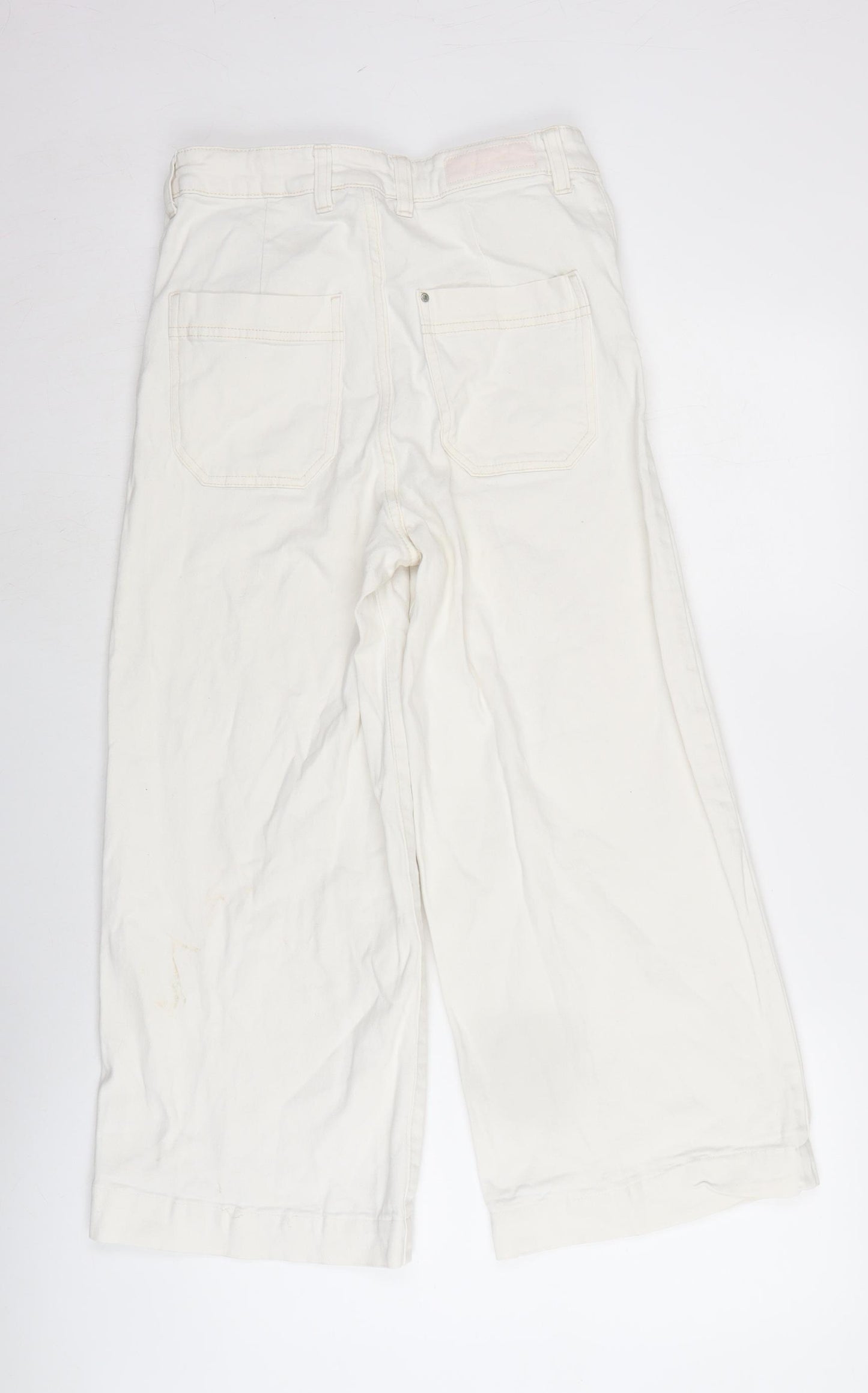 H&M Womens White Cotton Blend Flared Jeans Size 10 L24 in Regular Zip