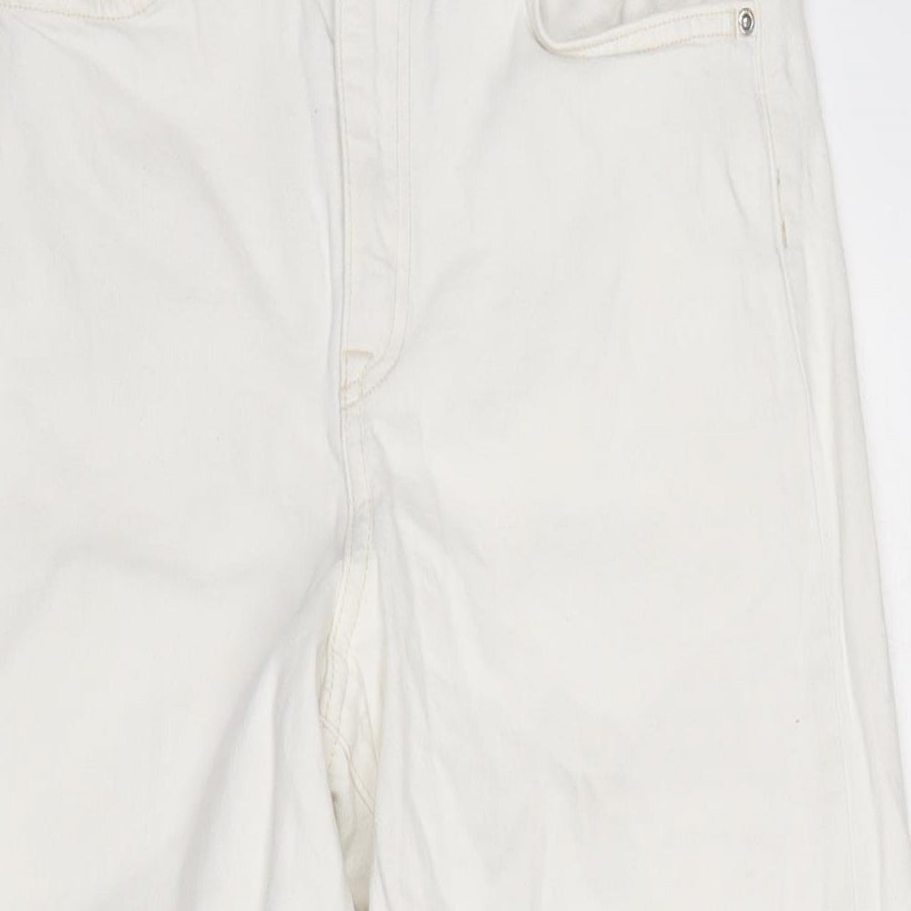 H&M Womens White Cotton Blend Flared Jeans Size 10 L24 in Regular Zip