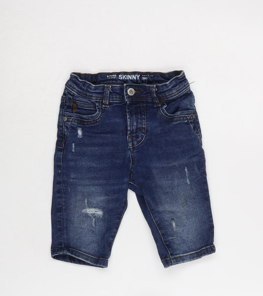 Denim & Co. Boys Blue Cotton Straight Jeans Size 6-7 Years Regular Zip - Inside leg 8 inches