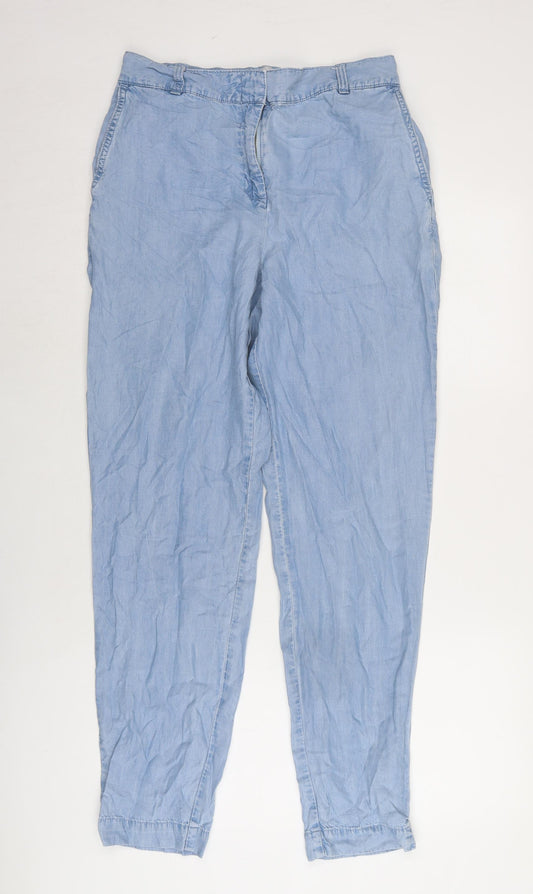 NEXT Womens Blue Lyocell Trousers Size 10 L30 in Regular Zip