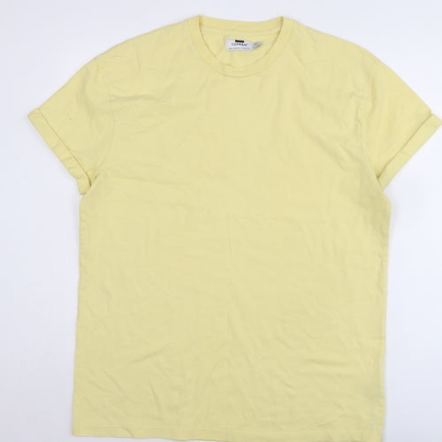 Topman Mens Yellow Cotton T-Shirt Size M Crew Neck