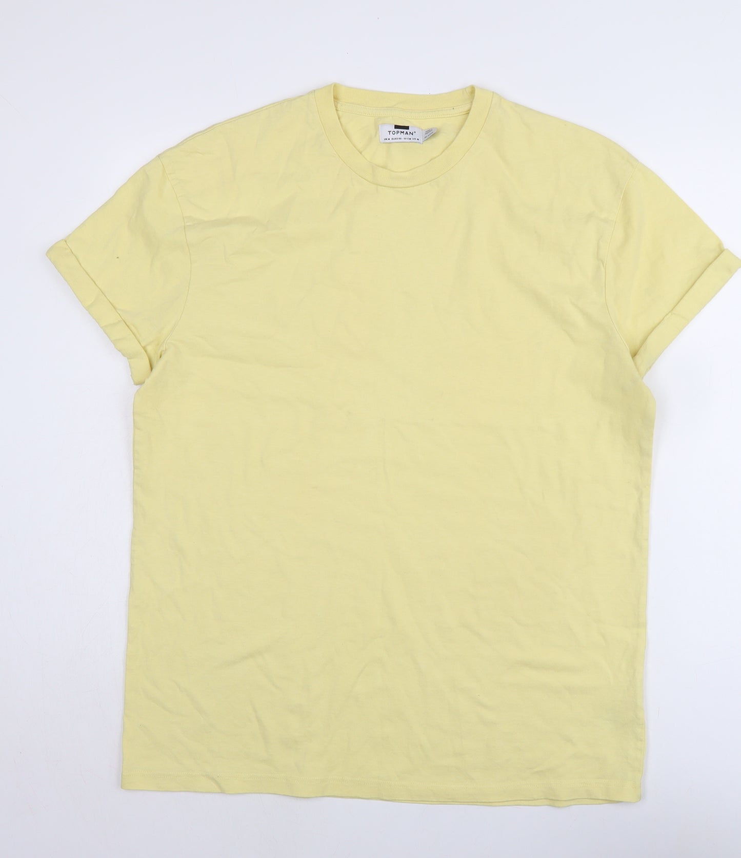 Topman Mens Yellow Cotton T-Shirt Size M Crew Neck