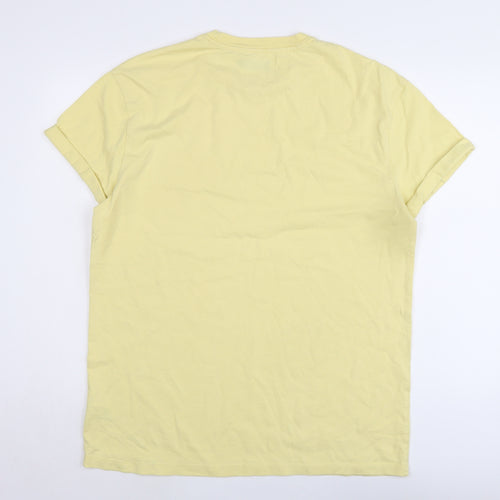 Topman Mens Yellow Cotton T-Shirt Size M Crew Neck