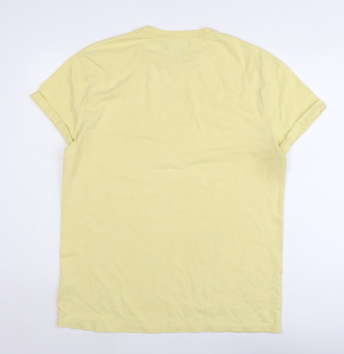 Topman Mens Yellow Cotton T-Shirt Size M Crew Neck