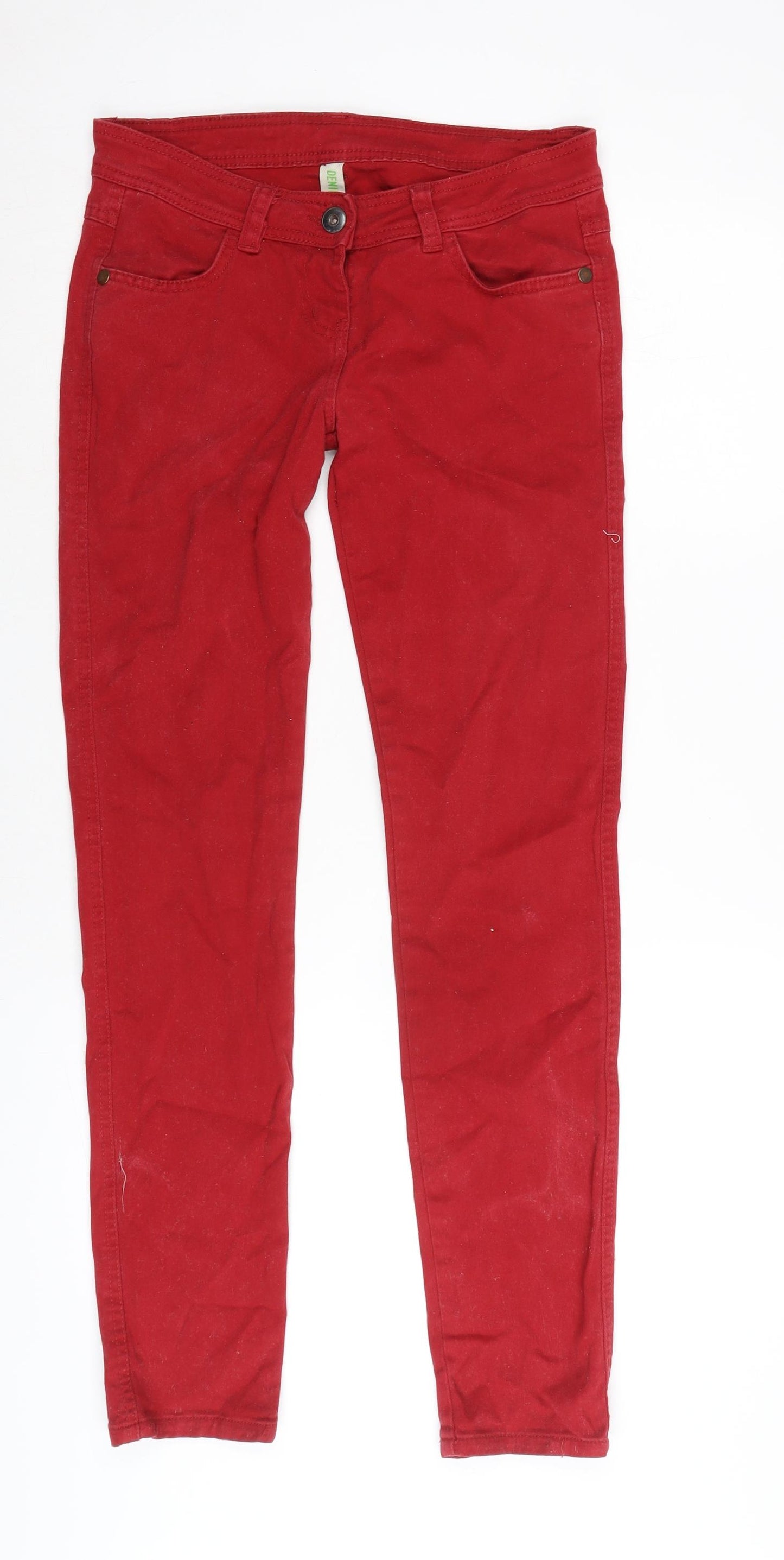 Denim & Co. Womens Red Cotton Straight Jeans Size 10 L31 in Regular Zip