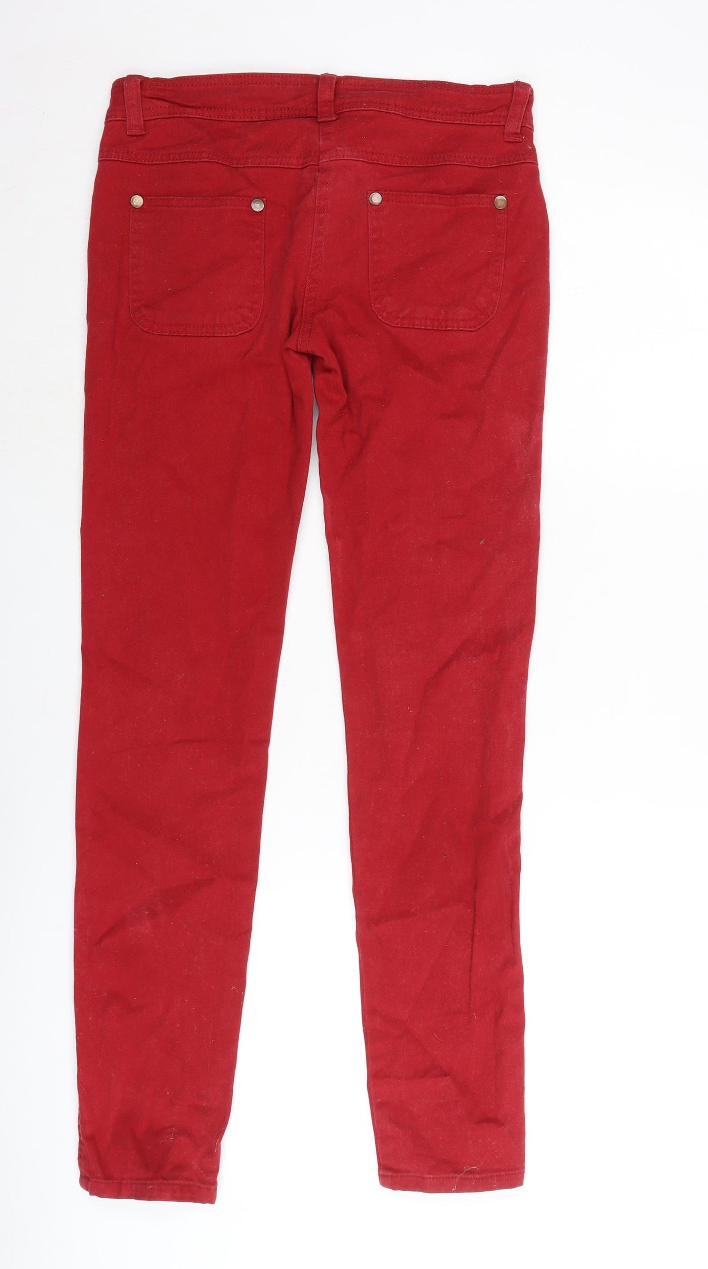 Denim & Co. Womens Red Cotton Straight Jeans Size 10 L31 in Regular Zip