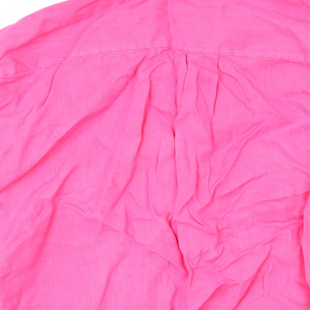 Marks and Spencer Womens Pink Linen Basic Button-Up Size 10 Collared