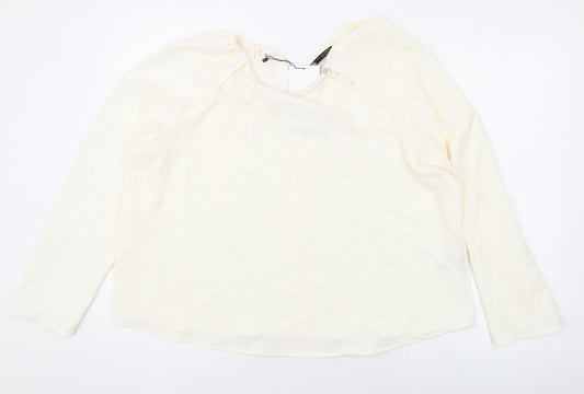 Zara Womens Ivory Polyester Basic Blouse Size L Round Neck