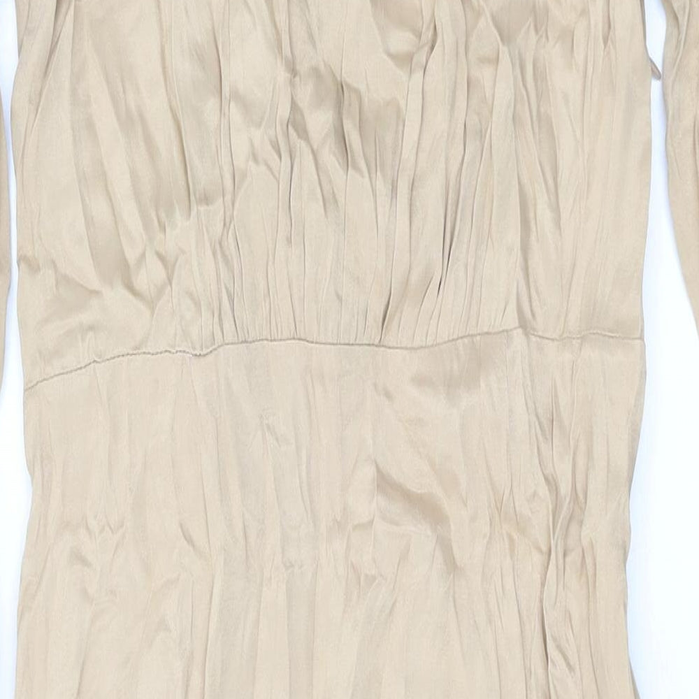 Zara Womens Beige Viscose Maxi Size L V-Neck Pullover