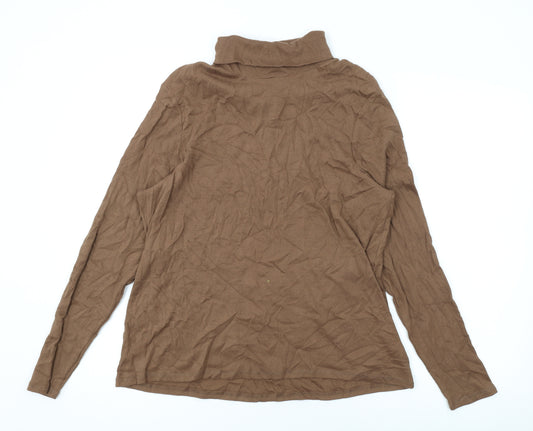 Marks and Spencer Womens Brown Cotton Basic T-Shirt Size 22 Roll Neck