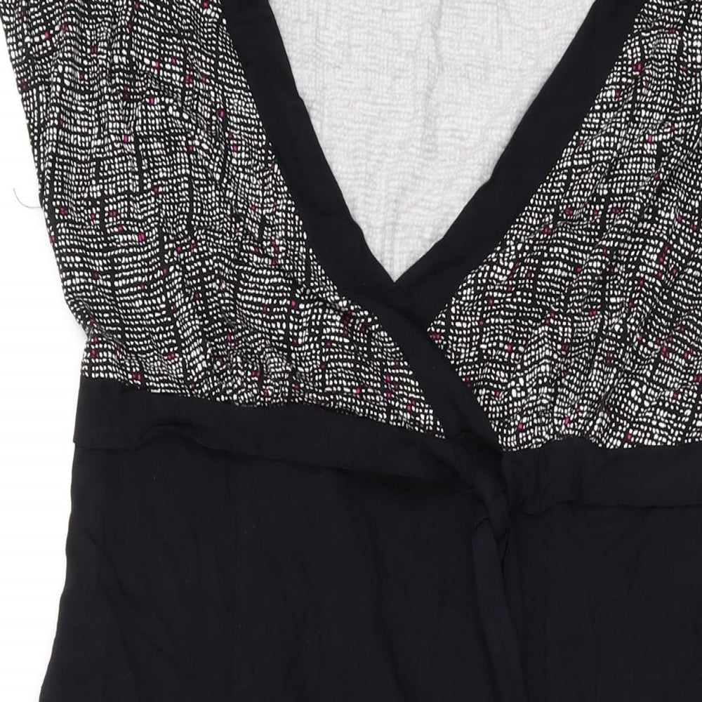 Marks and Spencer Womens Black Geometric Viscose A-Line Size 10 V-Neck Pullover