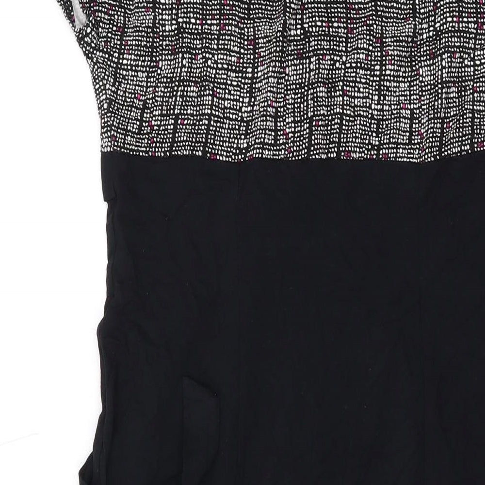 Marks and Spencer Womens Black Geometric Viscose A-Line Size 10 V-Neck Pullover