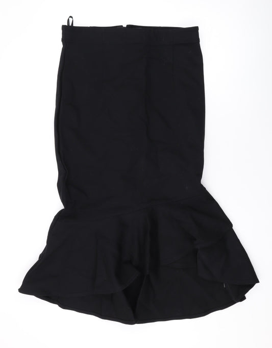 Marks and Spencer Womens Black Viscose Trumpet Skirt Size 14 Zip