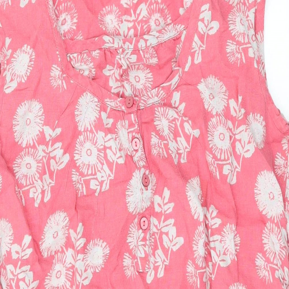 Seasalt Womens Pink Geometric Linen A-Line Size 10 Scoop Neck Button