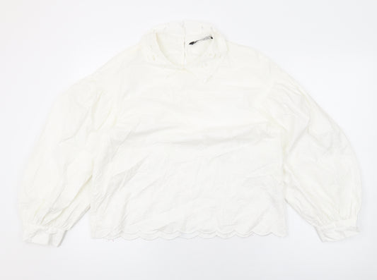 Zara Womens White Polyester Basic Blouse Size L Round Neck