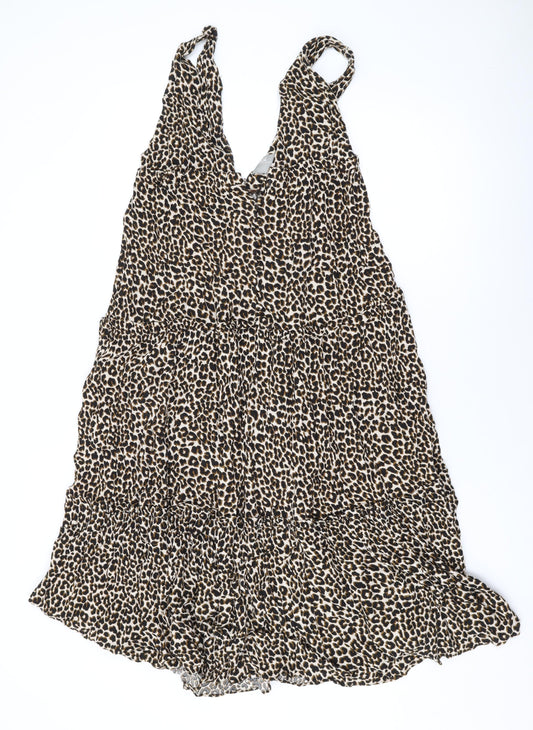 ASOS Womens Brown Animal Print Polyester A-Line Size 10 V-Neck Button