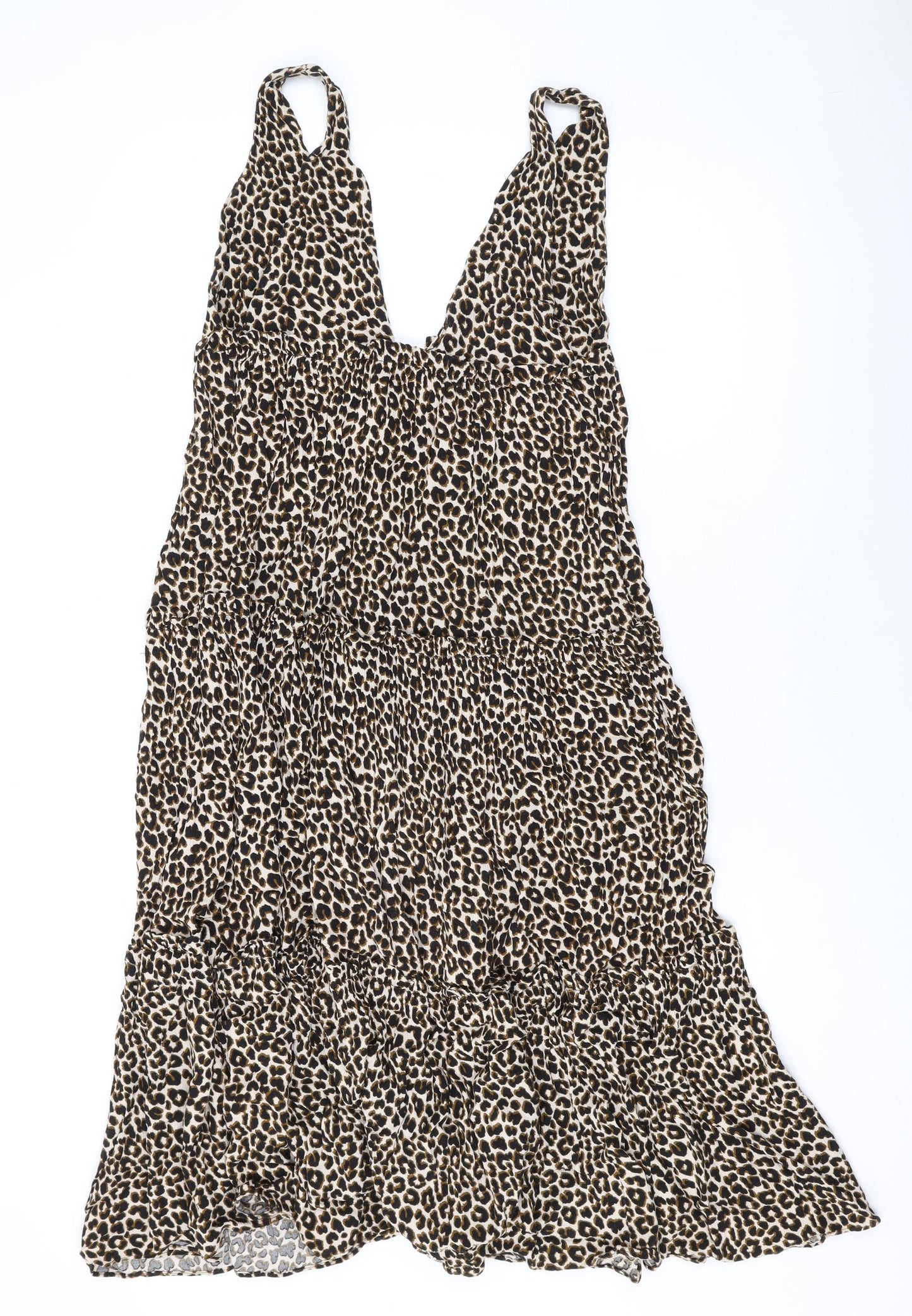 ASOS Womens Brown Animal Print Polyester A-Line Size 10 V-Neck Button