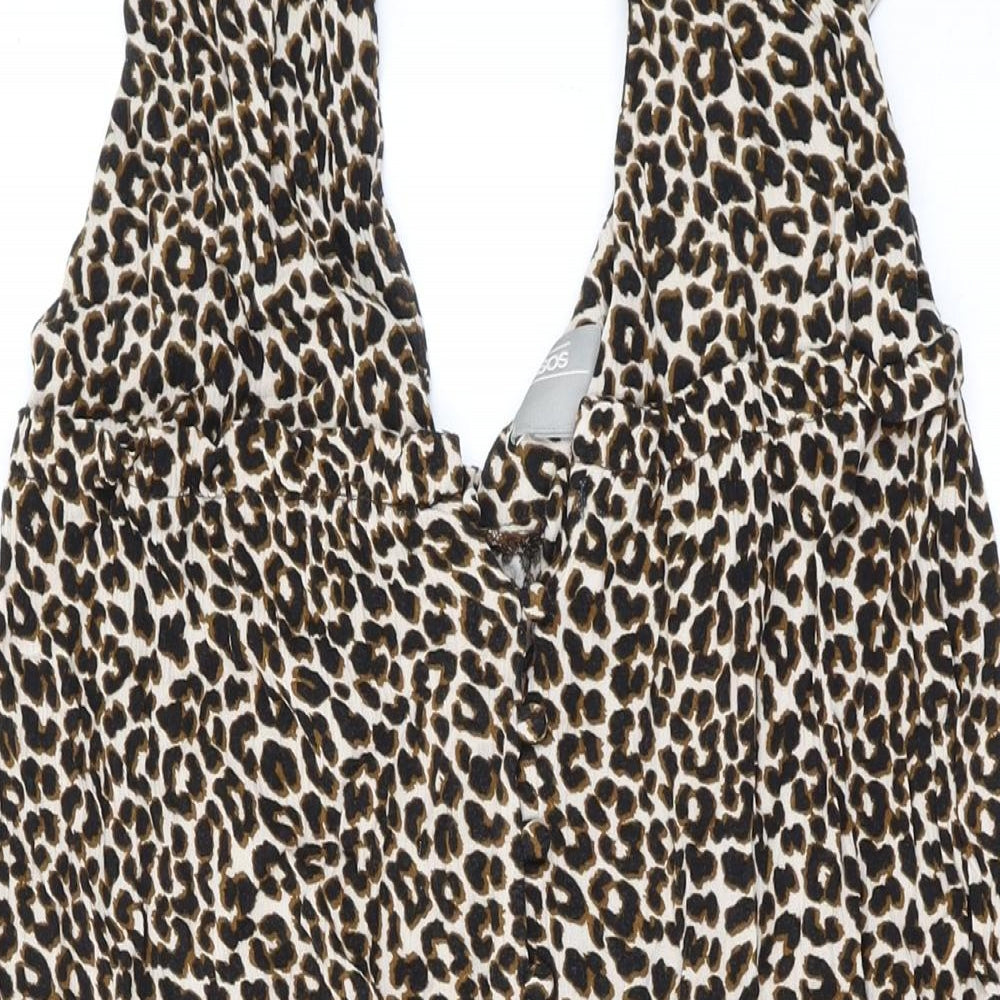 ASOS Womens Brown Animal Print Polyester A-Line Size 10 V-Neck Button