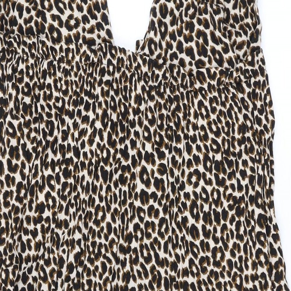 ASOS Womens Brown Animal Print Polyester A-Line Size 10 V-Neck Button