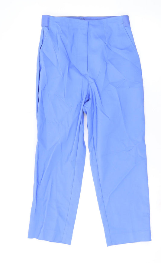 Marks and Spencer Womens Blue Cotton Trousers Size 8 L23 in Regular Zip