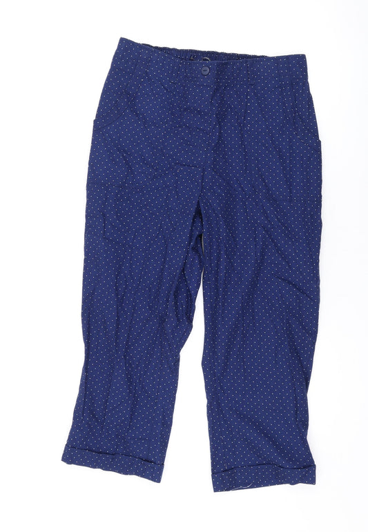 Bonmarché Womens Blue Polka Dot Cotton Trousers Size 12 L20 in Regular