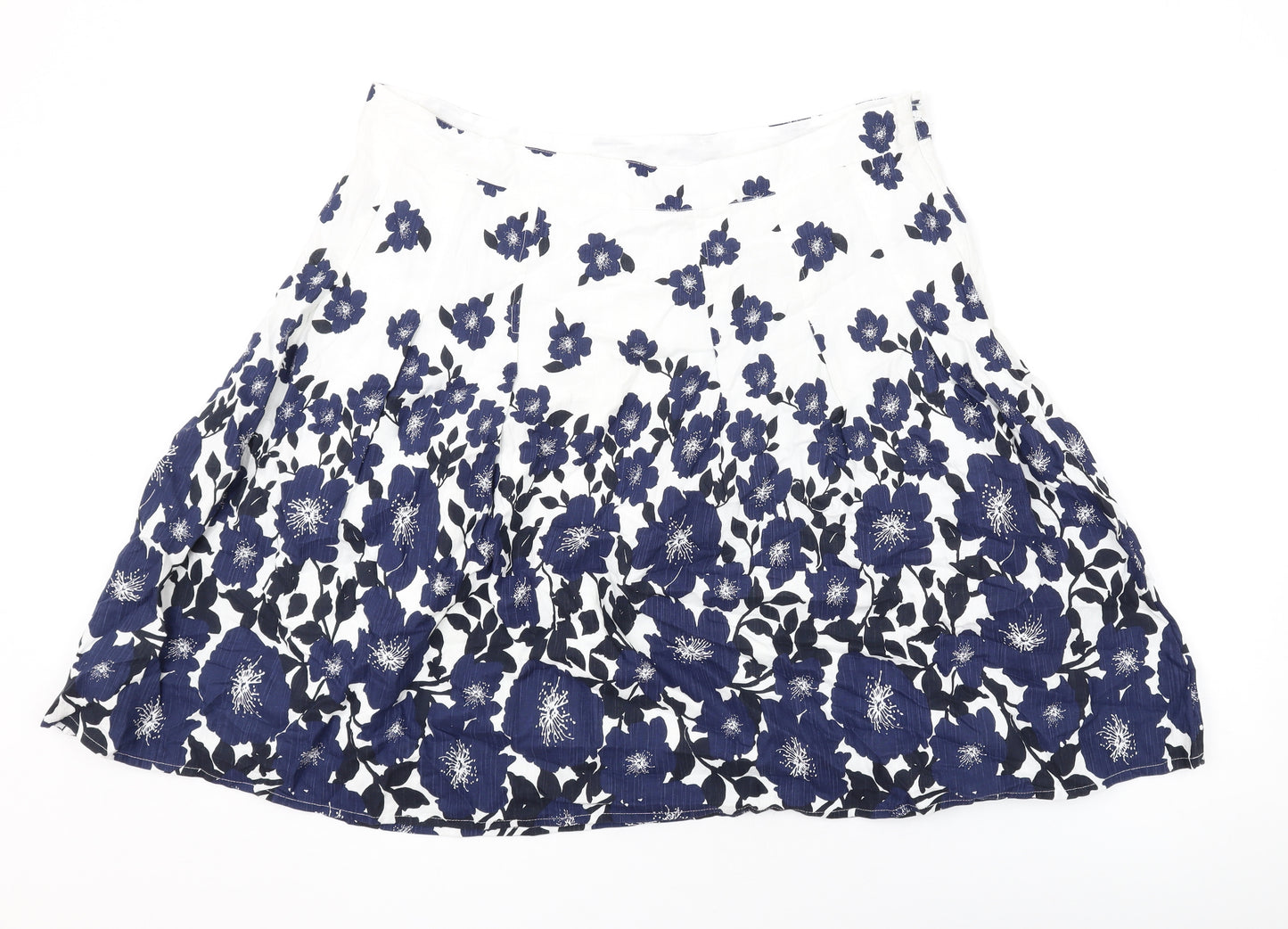 Maine New England Womens Blue Floral Cotton A-Line Skirt Size 18 Zip