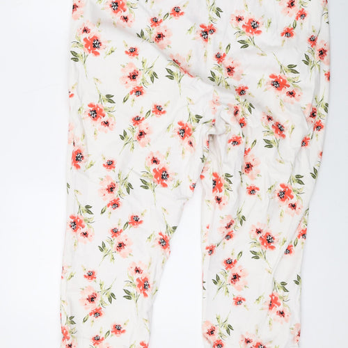 Bonmarché Womens White Floral Cotton Cropped Trousers Size 18 L20 in Regular Zip