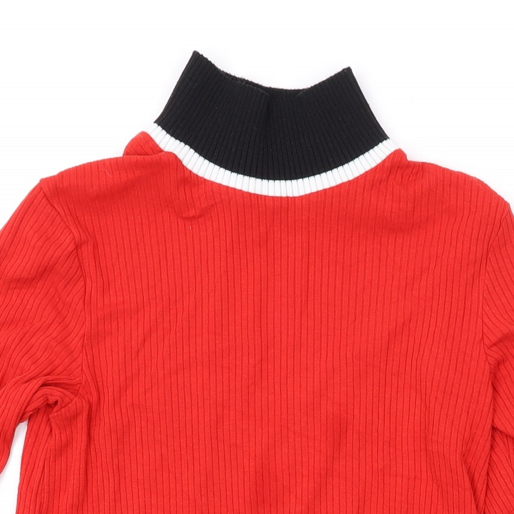 Zara Womens Red Mock Neck Acrylic Pullover Jumper Size L