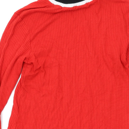 Zara Womens Red Mock Neck Acrylic Pullover Jumper Size L