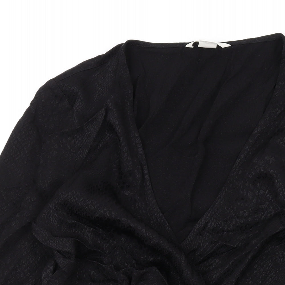 H&M Womens Black Viscose Basic Blouse Size 10 V-Neck