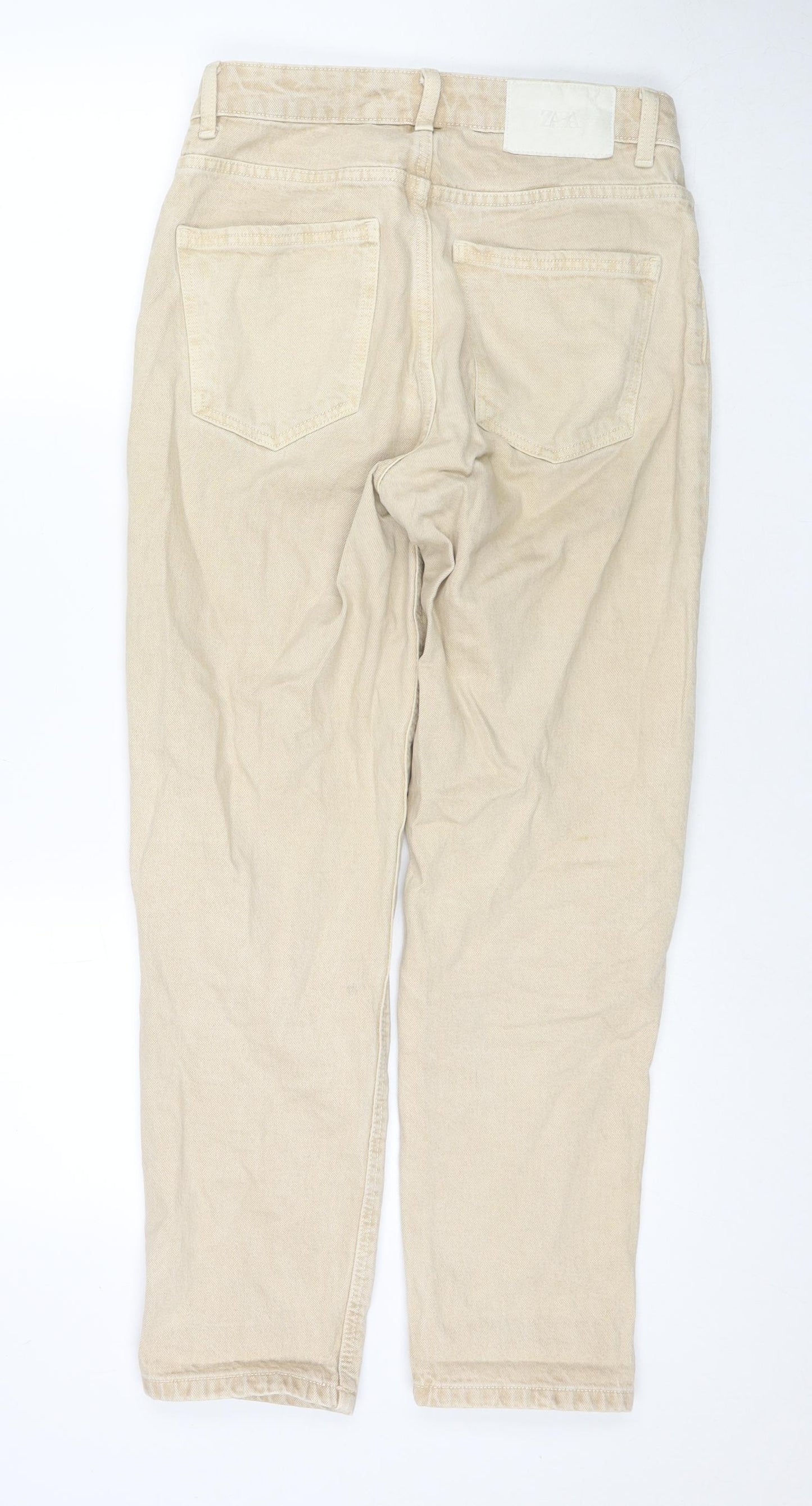 Zara Womens Beige Cotton Straight Jeans Size 8 L28 in Regular Zip